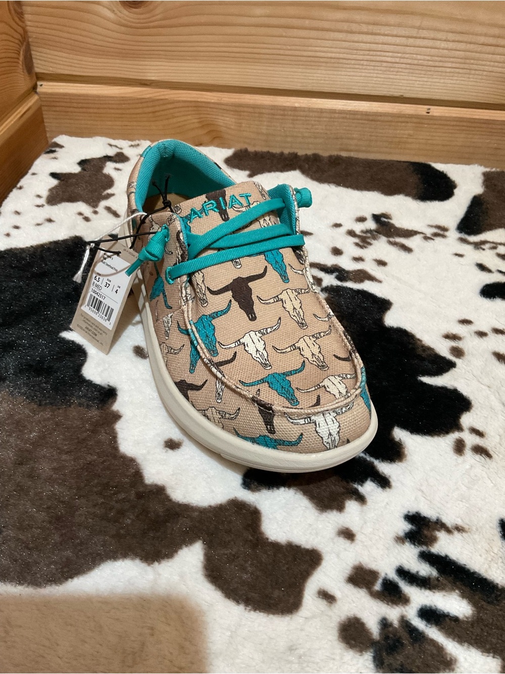 Ariat Tan, Teal & Brown Canvas Slip-On Moccasin